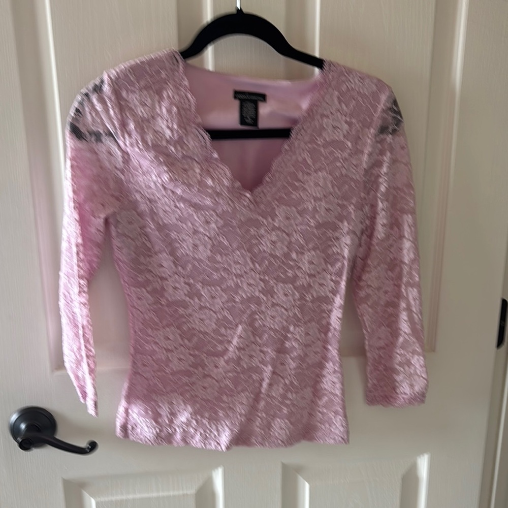 Moda International Pink Lace Fitted Blouse